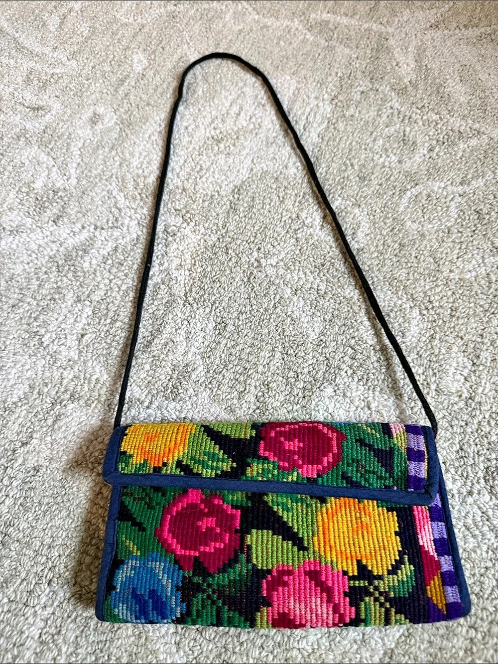 Made in Guatemala Floral Needlepoint Crossbody Bag